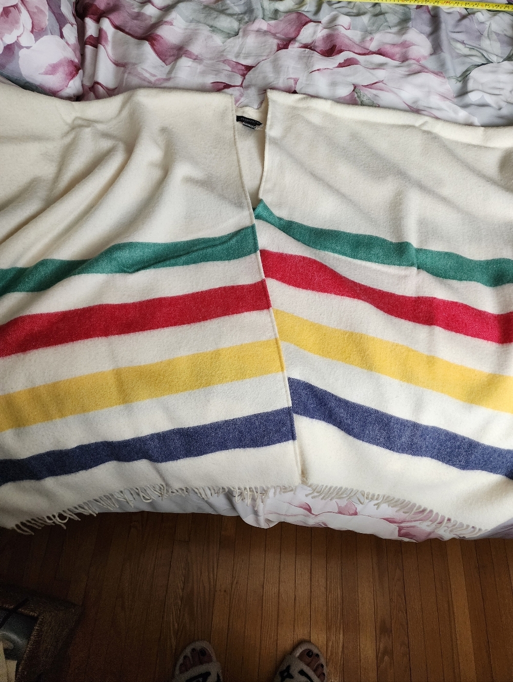 Hudson's Bay Cream Wool SHAWL PONCHO- Point Blanket Heritage